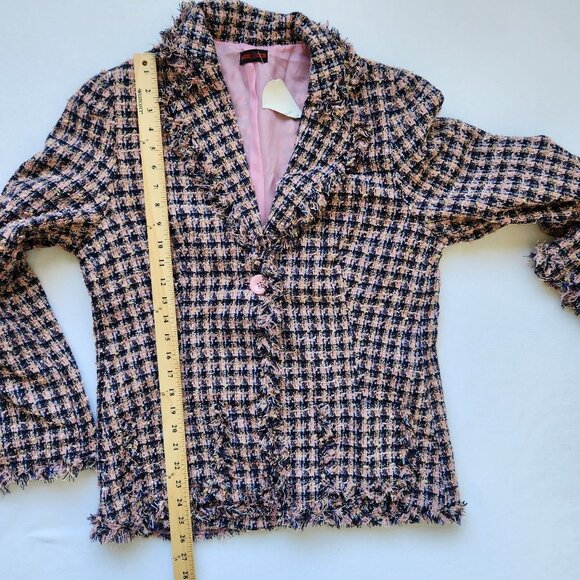 Houndstooth Tweed Pink Blazer Fringed Preppy Legally Blonde Cute Corpcore Classy - Picture 13 of 13